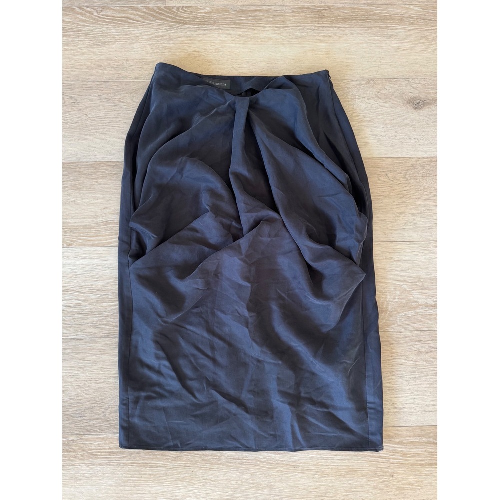 Zara Black Draped Draped Front Midi Skirt Size L NWT - Picture 3 of 8